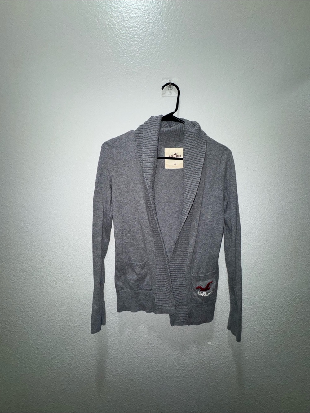Hollister Light Gray Shawl Collar Cardigan with Logo